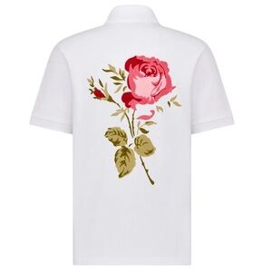 Dior Jardin Embroidered Rose Polo Shirt Men’s Rare Relaxed Fit Piqué Cotton